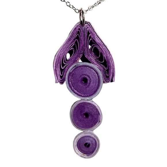 Hand Crafted Purple Paper Quill Pendant Necklace Arrow Head Silver Plate Chain - Picture 3 of 10